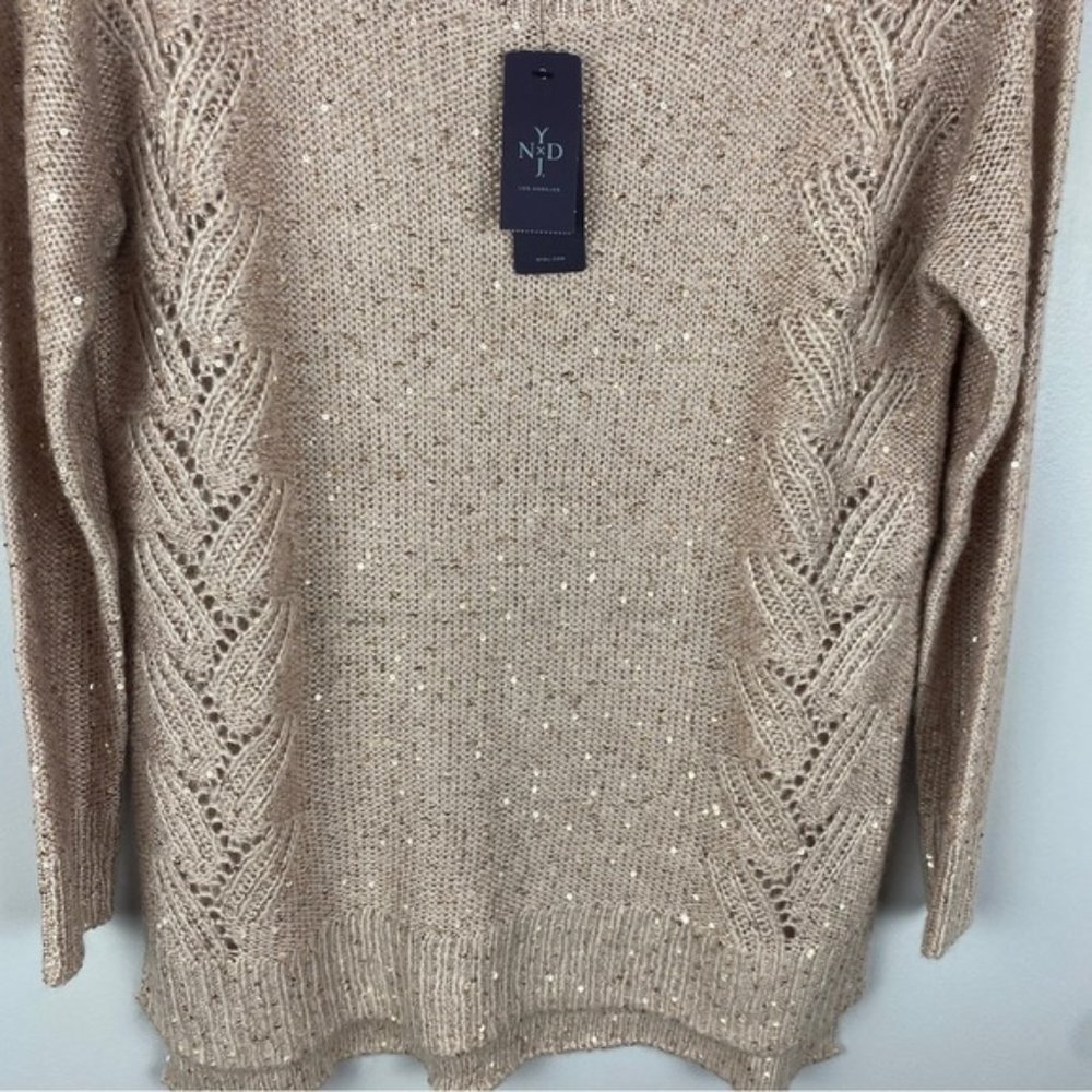 NYDJ Sequin Oversized Ntral Sweater XS Cream Pink Cameo - Picture 12 of 13